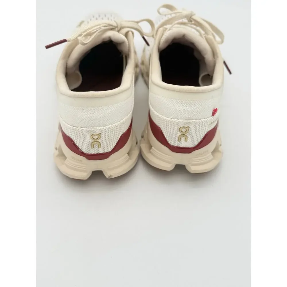 On Cloud X 4 Mens US 8 Ivory Cream Burgundy Training Shoes CloudTec EUC
